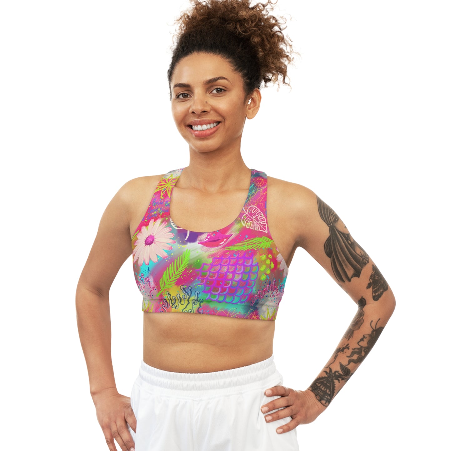 Light and Stretchy Seamless Sports Bra | Pink Tropical