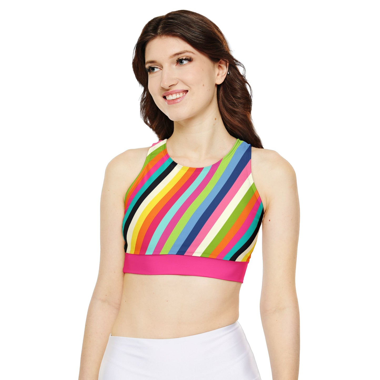 High-Neck Sports Bra | Colorful Stripes