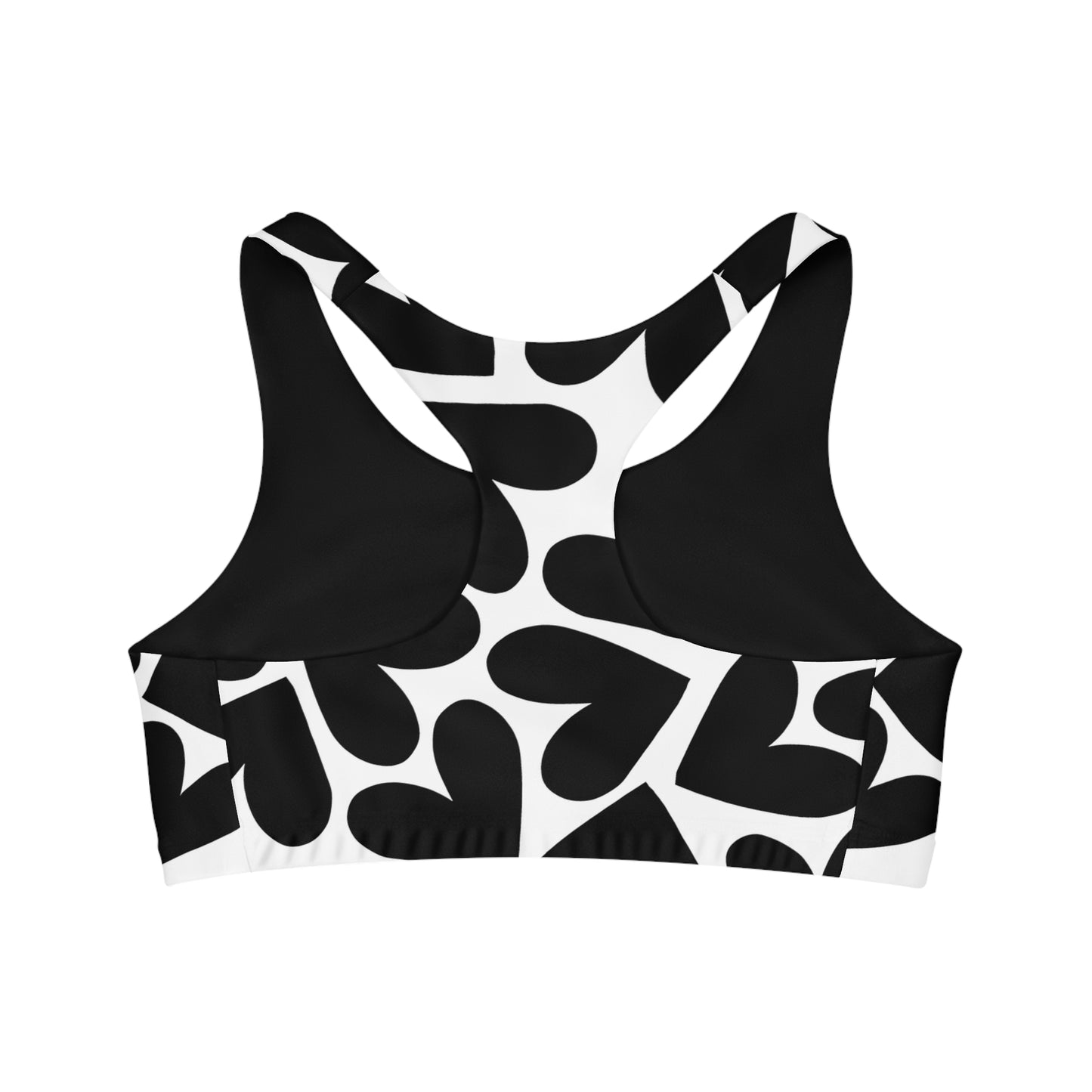 Light and Stretchy Seamless Sports Bra | Black and White Hearts