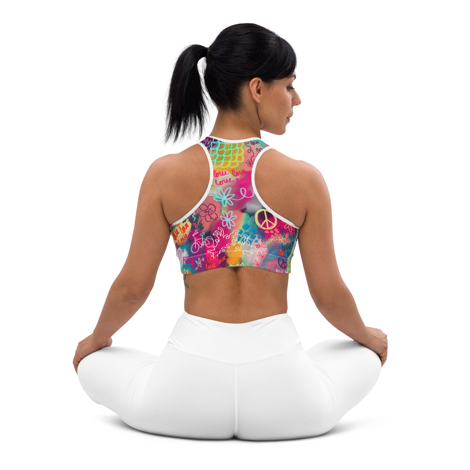 Strong and Supportive Classic Sports Bra | Peace Love Bike and Sakura
