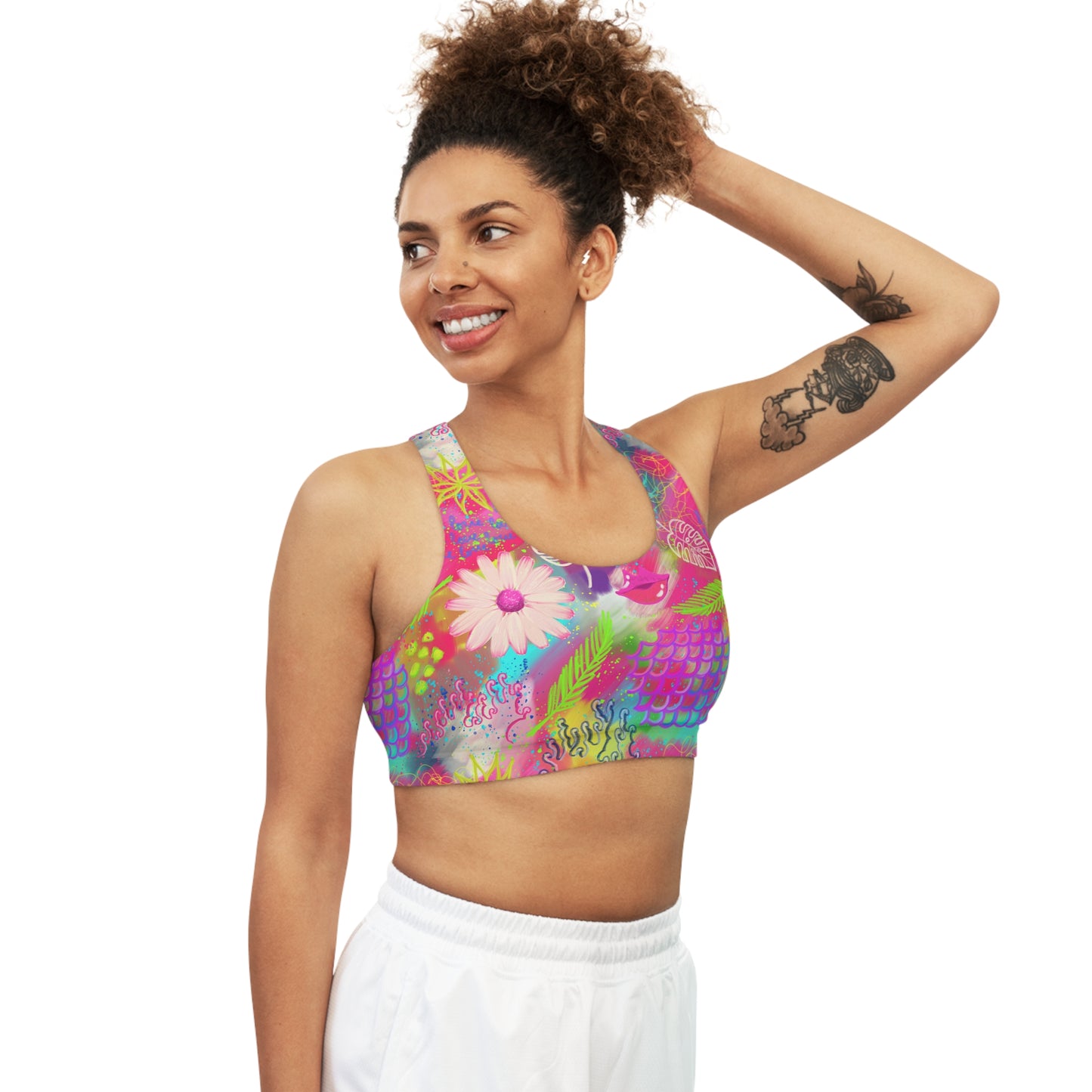 Light and Stretchy Seamless Sports Bra | Pink Tropical