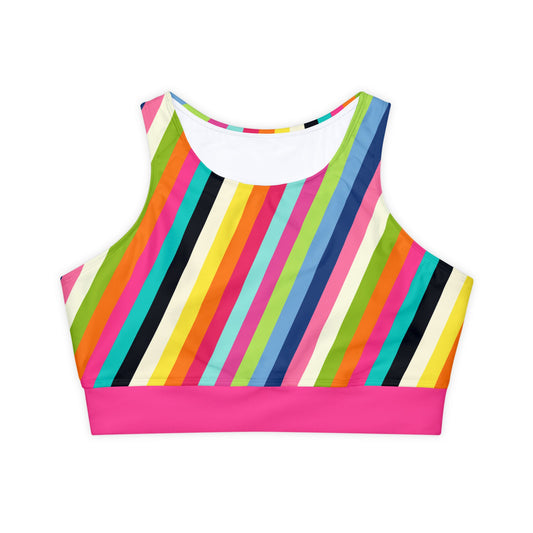 High-Neck Sports Bra | Colorful Stripes