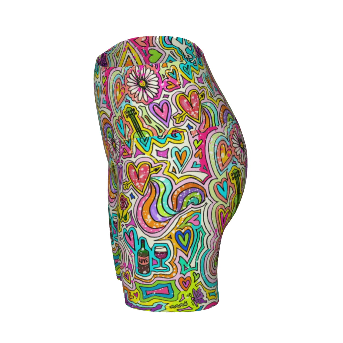 Compression High-Waist Yoga Shorts | Unicorns Flowers and Rainbows