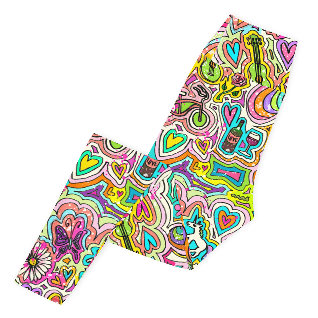 Marshmallow Soft Stretch High-Rise Yoga Leggings | Unicorns Flowers and Rainbows