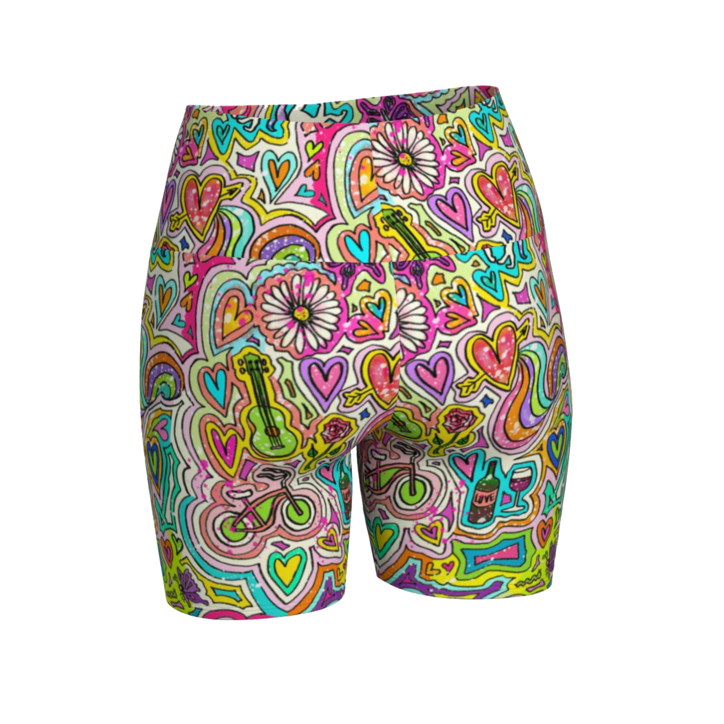 Compression High-Waist Yoga Shorts | Unicorns Flowers and Rainbows