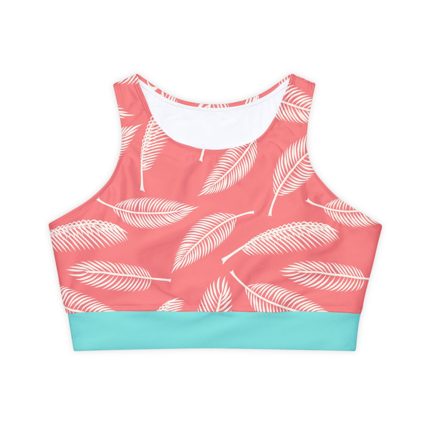 High-Neck Sports Bra | Tropical Leaves