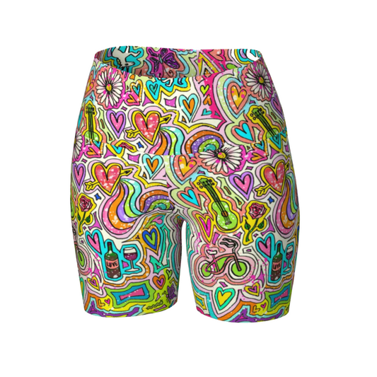 Compression High-Waist Yoga Shorts | Unicorns Flowers and Rainbows