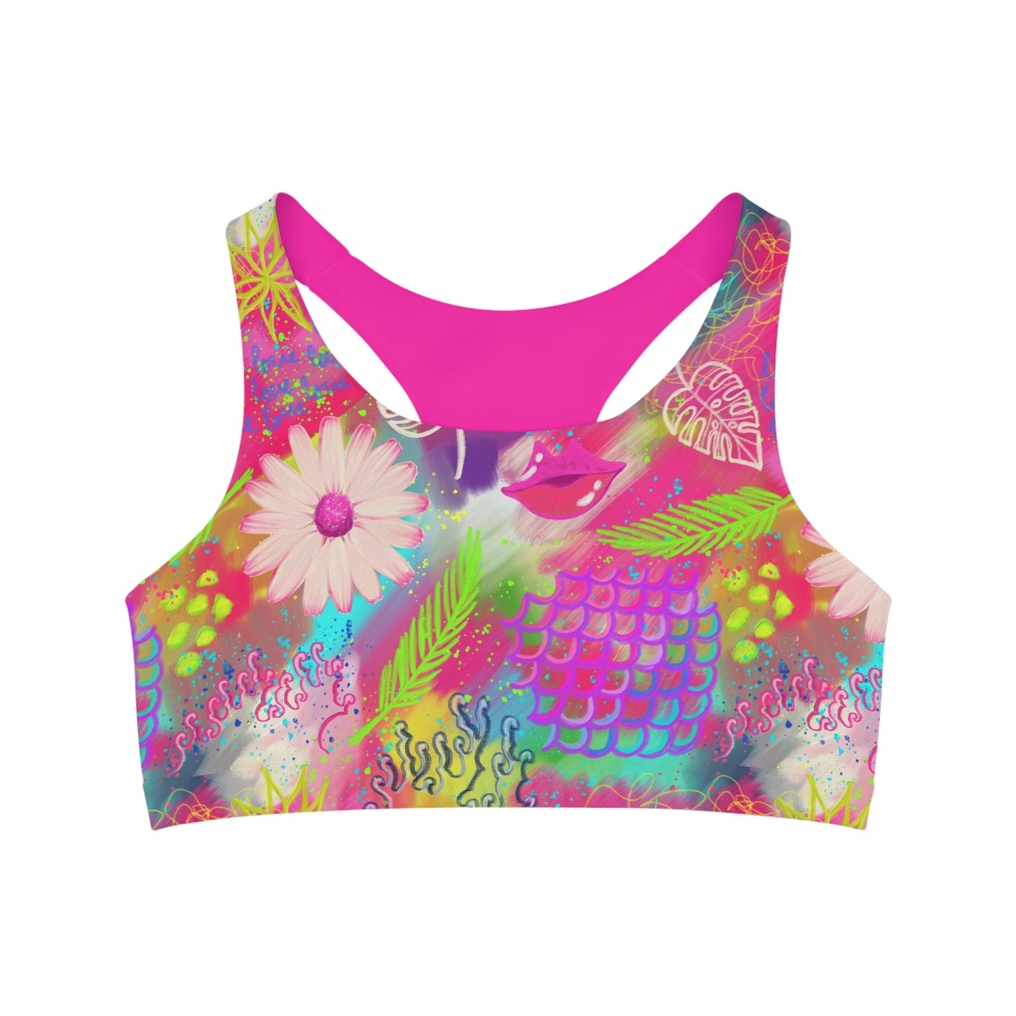 Light and Stretchy Seamless Sports Bra | Pink Tropical