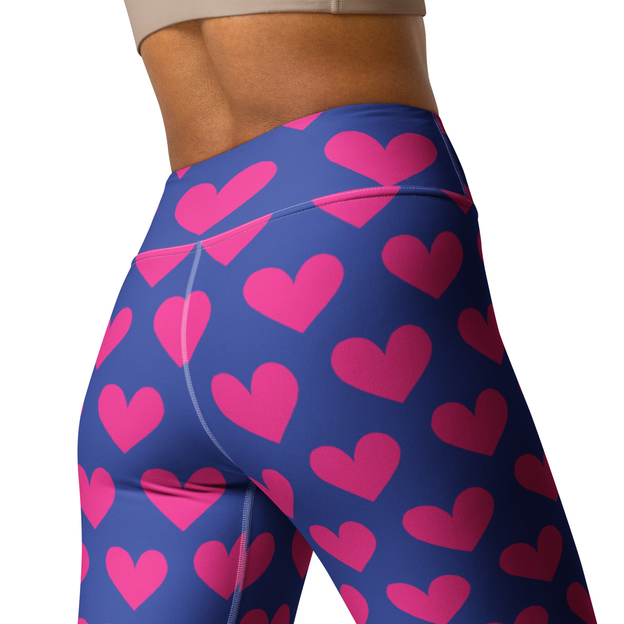 Marshmallow Soft Stretch High-Rise Yoga Leggings | Blue and Pink Hearts