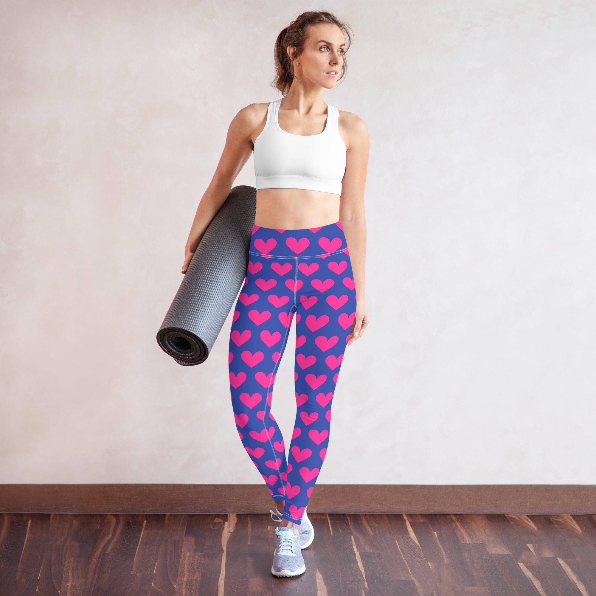 Marshmallow Soft Stretch High-Rise Yoga Leggings | Blue and Pink Hearts