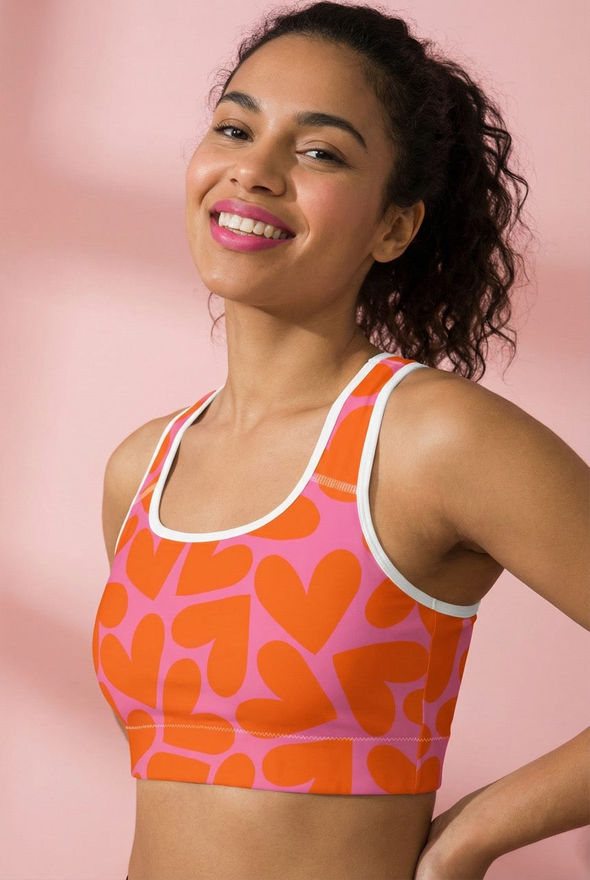 Pink & Orange Hearts Classic Sports Bra