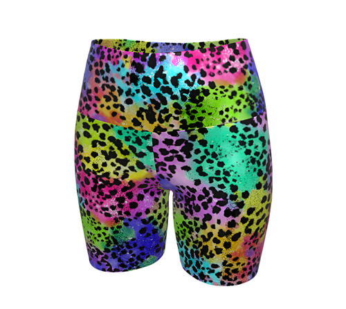 GLITTER Sculpting High-Waist Compression Yoga Shorts | Colorful Panther Dots