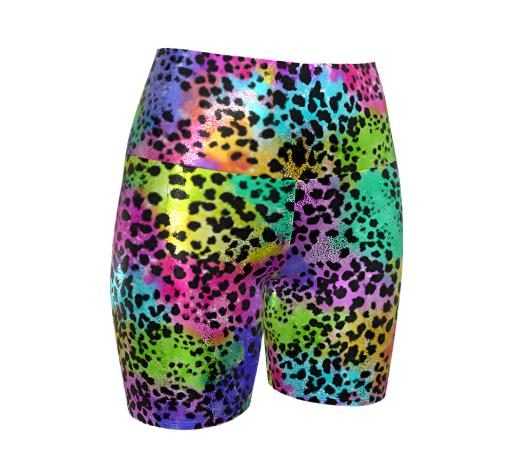 GLITTER Sculpting High-Waist Compression Yoga Shorts | Colorful Panther Dots