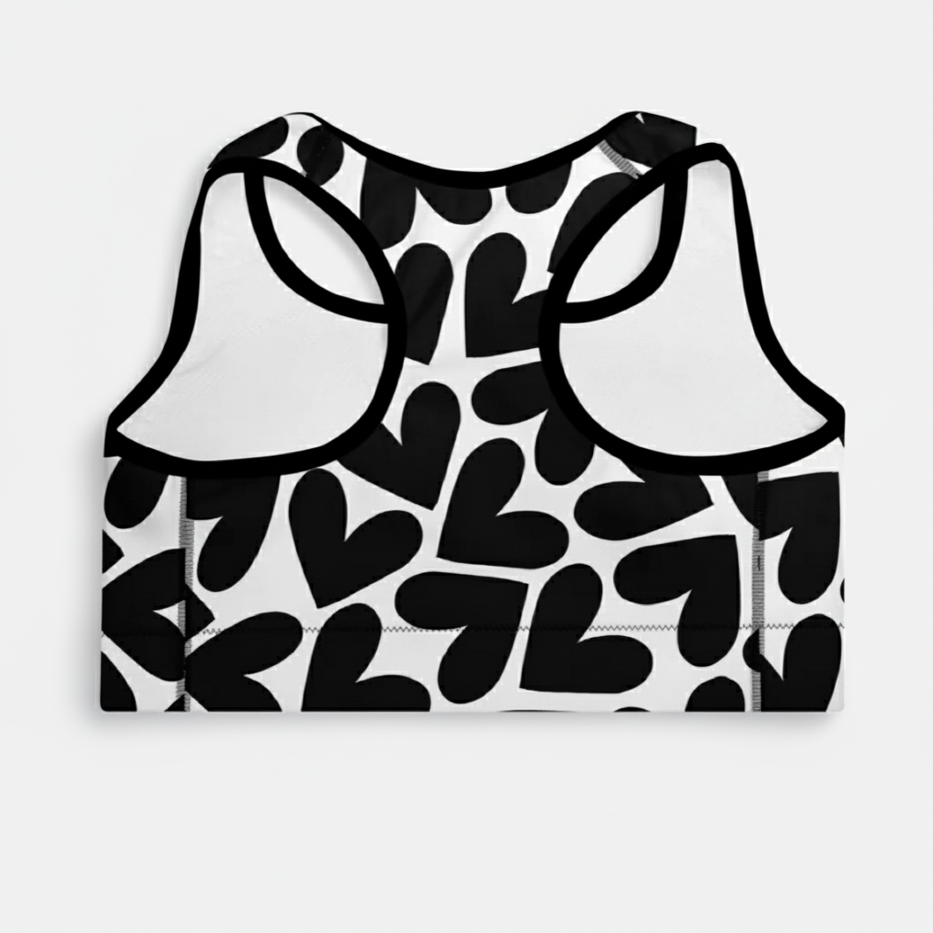 Classic Sports Bra | White and Black Hearts