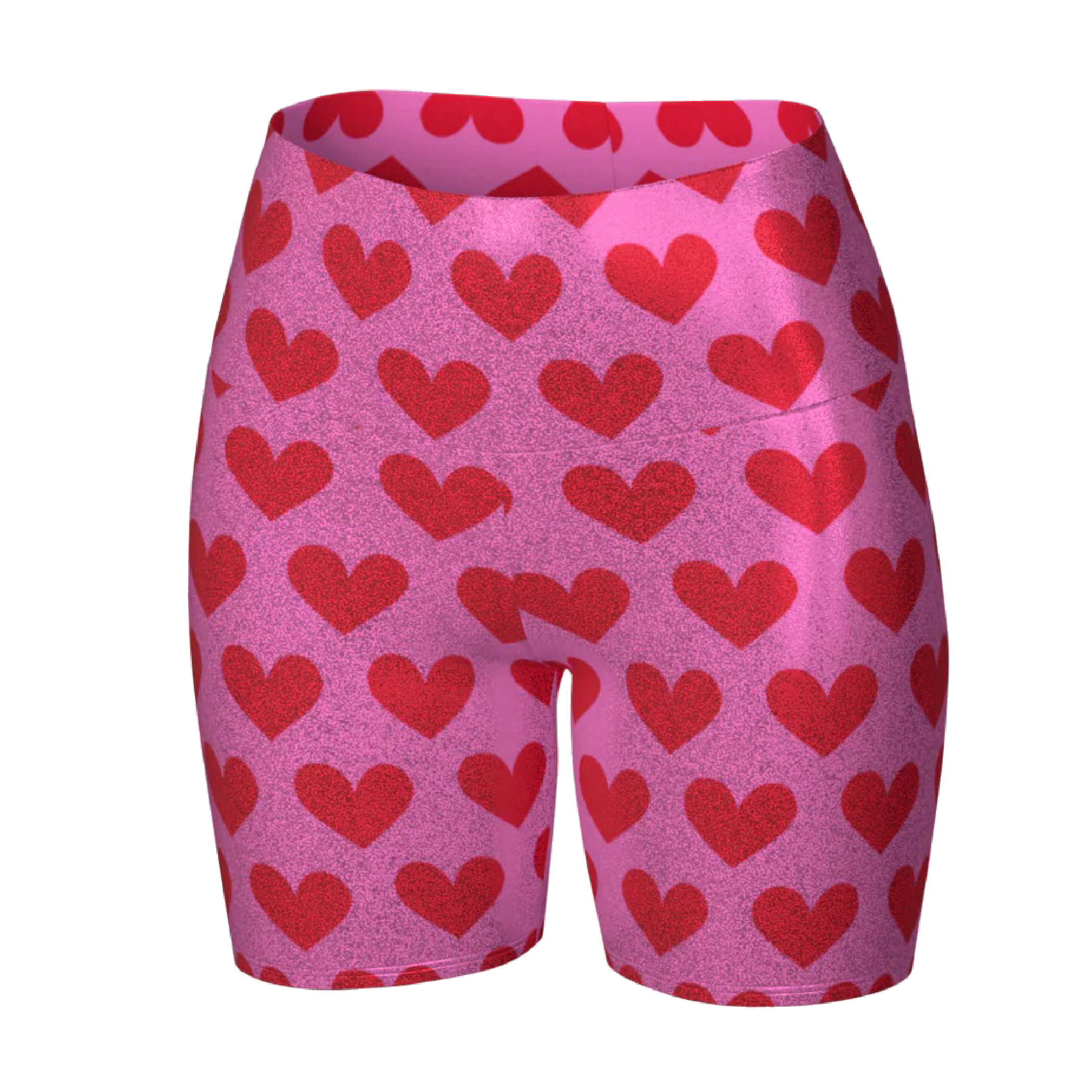 GLITTER Sculpting High-Waist Compression Yoga Shorts | Pink & Red Hearts