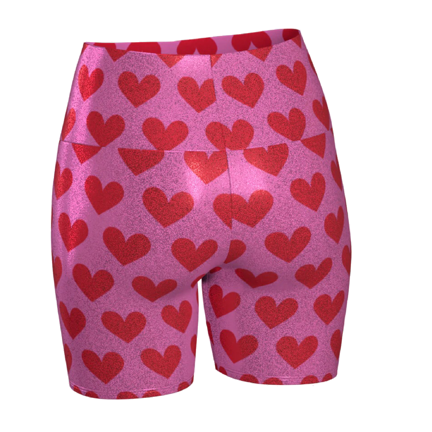 GLITTER Compression High-Waist Yoga Shorts | Pink & Red Hearts