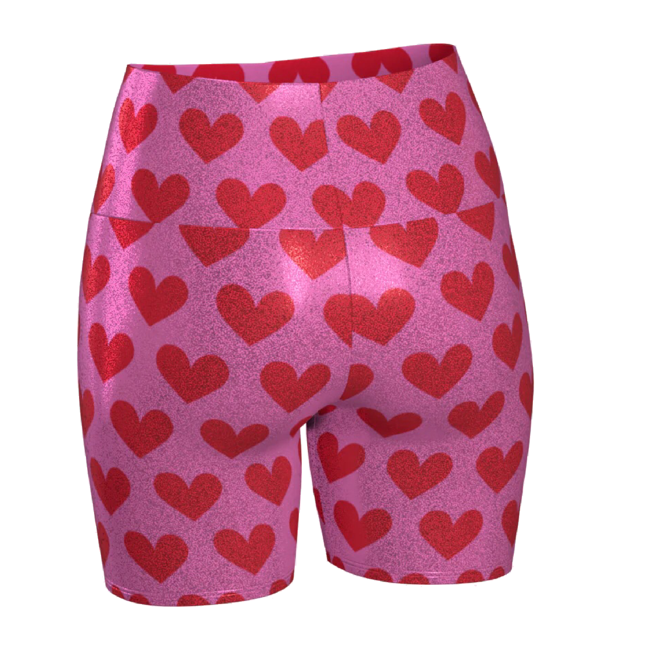 GLITTER Sculpting High-Waist Compression Yoga Shorts | Pink & Red Hearts
