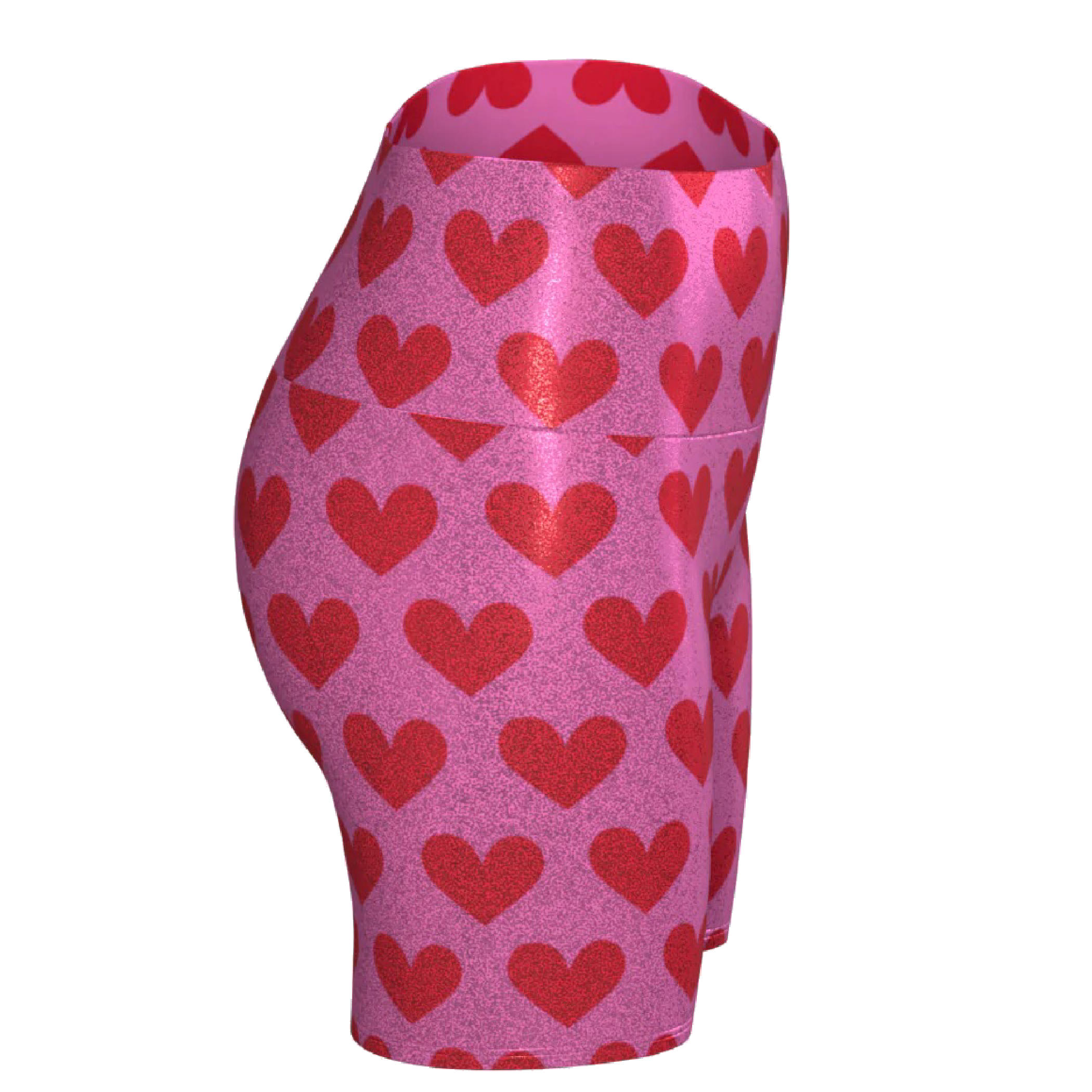 GLITTER Sculpting High-Waist Compression Yoga Shorts | Pink & Red Hearts