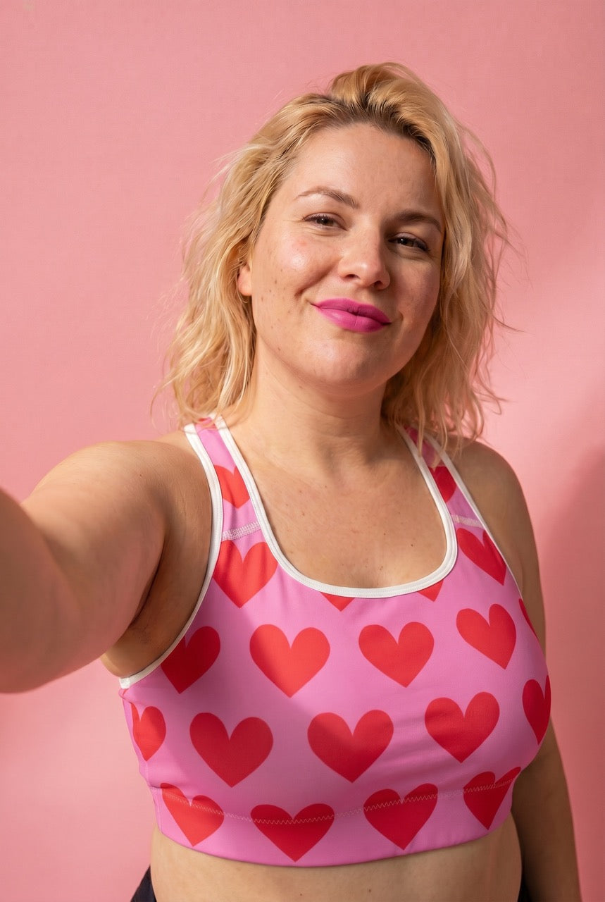 Classic Sports Bra | Pink Hearts Print