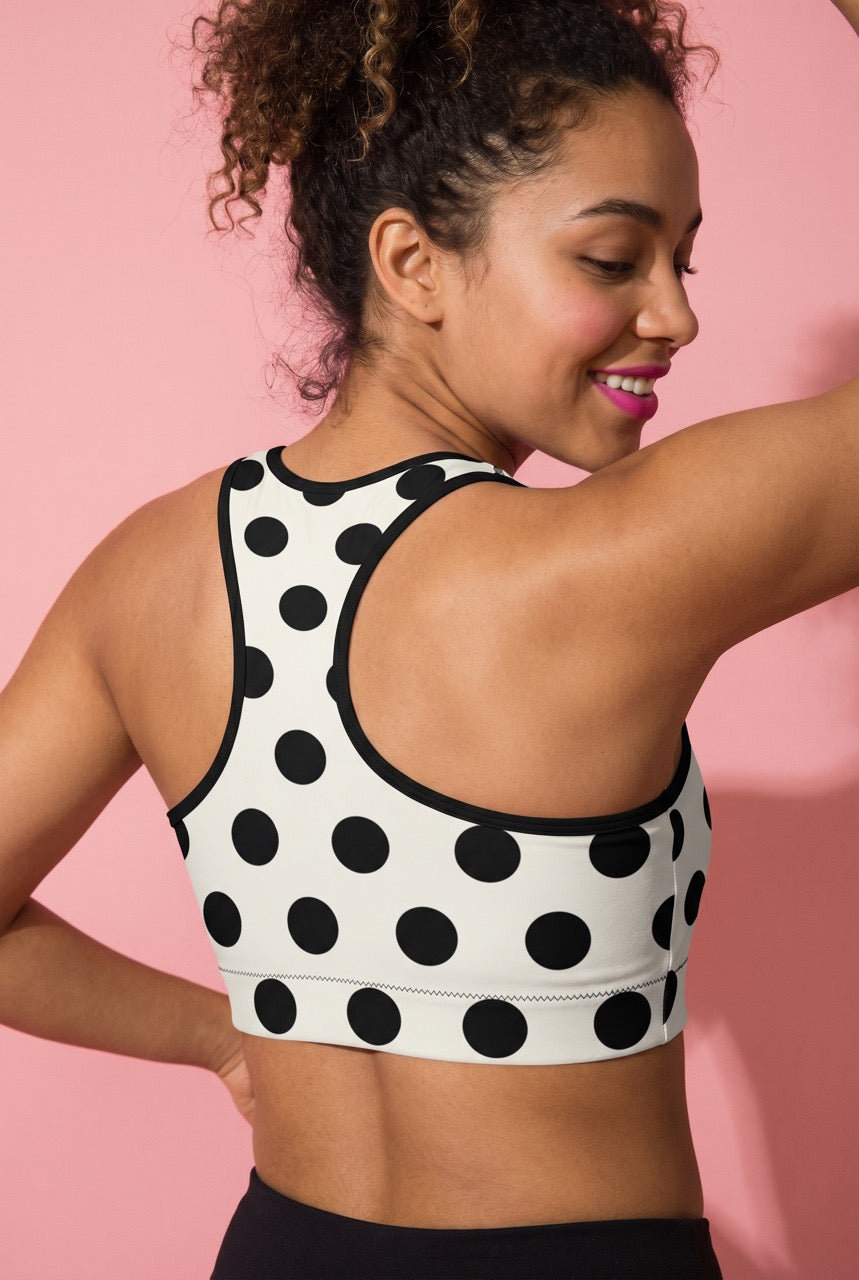 Classic Sports Bra | Cream and Black Polka Dots Print
