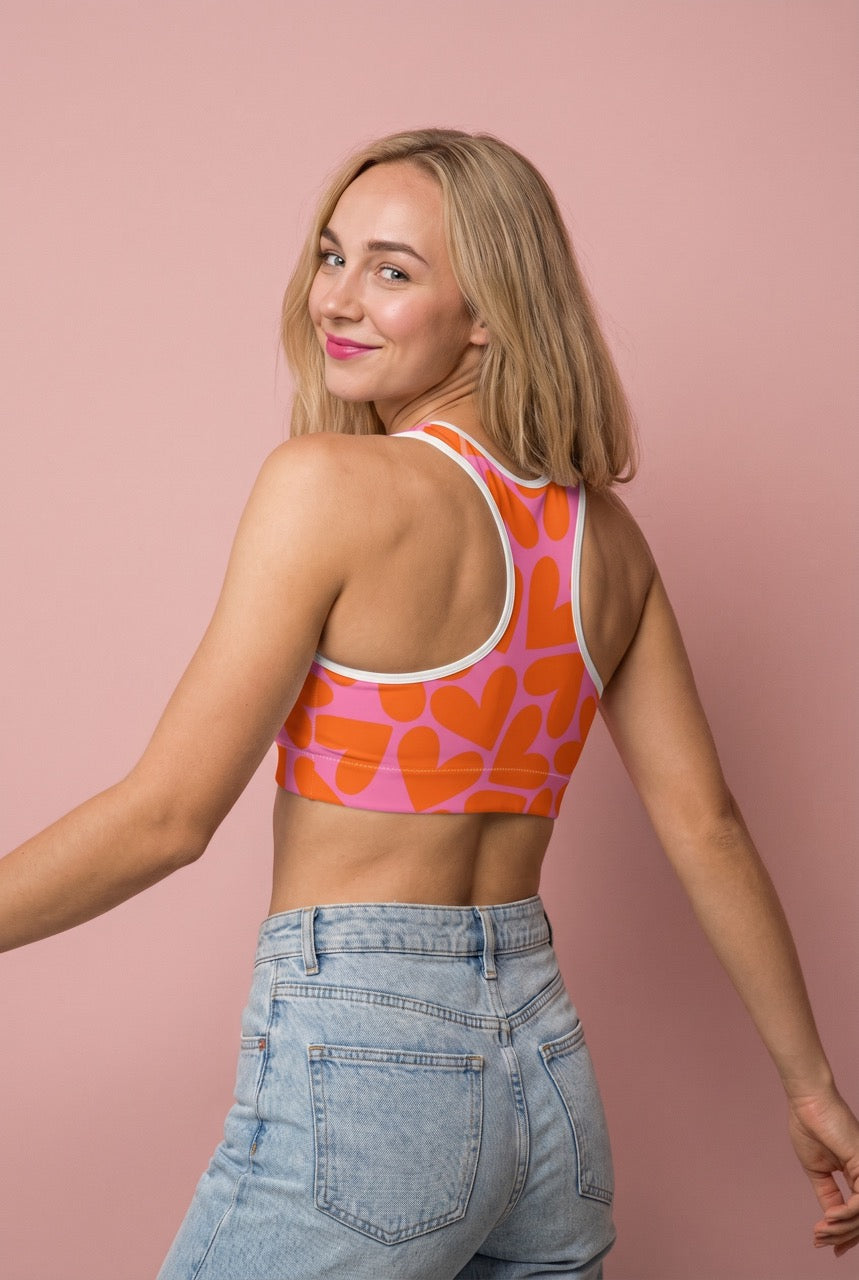 Classic Sports Bra | Pink and Orange Hearts Print