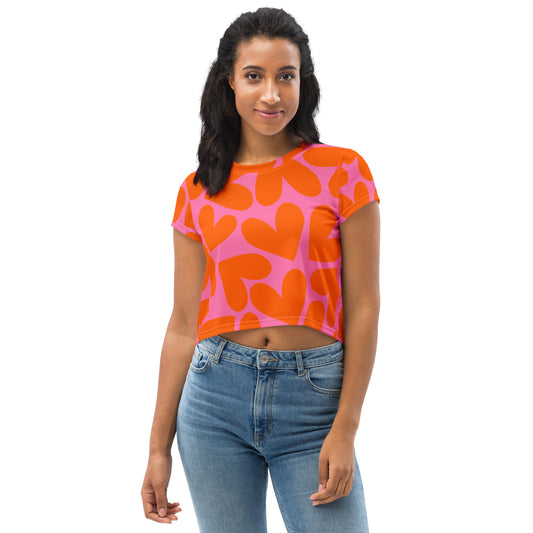 Pink and Orange Hearts Crop Tee