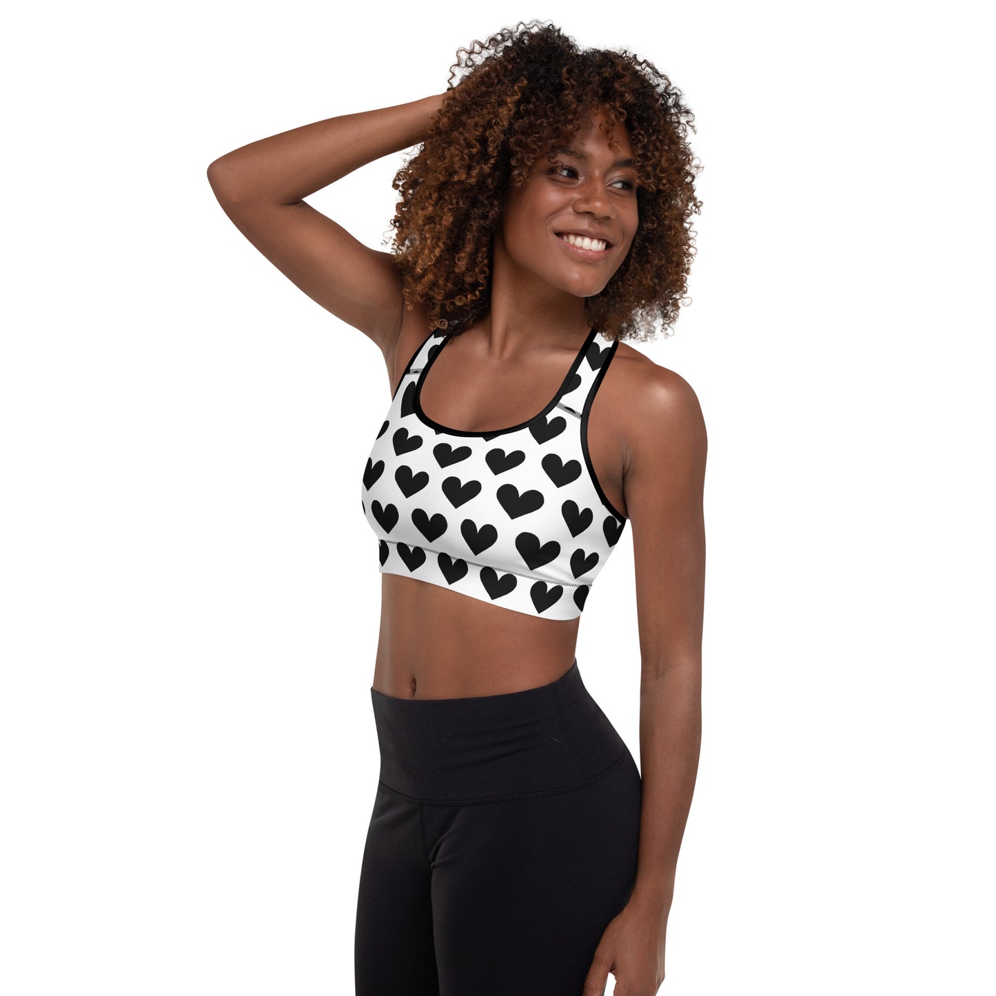 Strong and Supportive Classic Sports Bra | White and Black Hearts