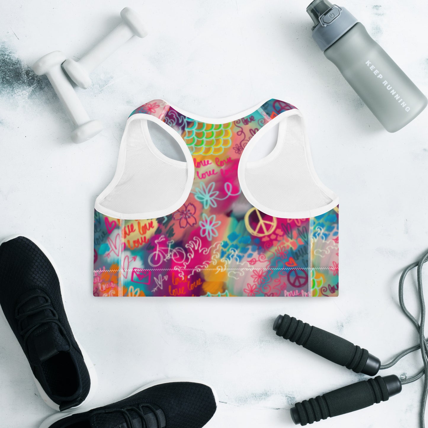 Strong and Supportive Classic Sports Bra | Peace Love Bike and Sakura