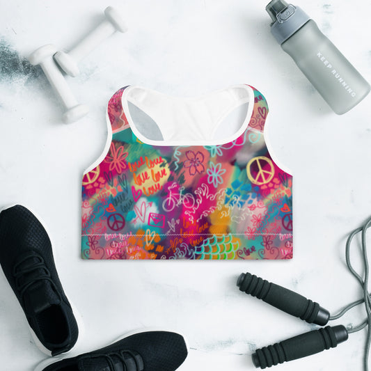 Strong and Supportive Classic Sports Bra | Peace Love Bike and Sakura