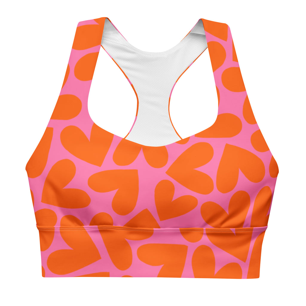 Longline Sports Bra Orange and Pink Hearts XS - Main Image