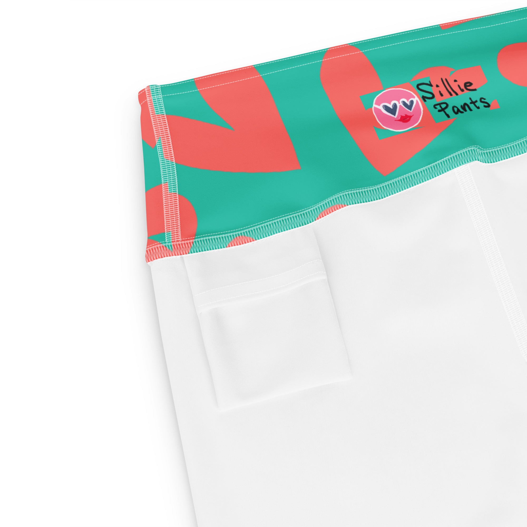 Teal & Coral Hearts Soft Stretch Yoga Leggings