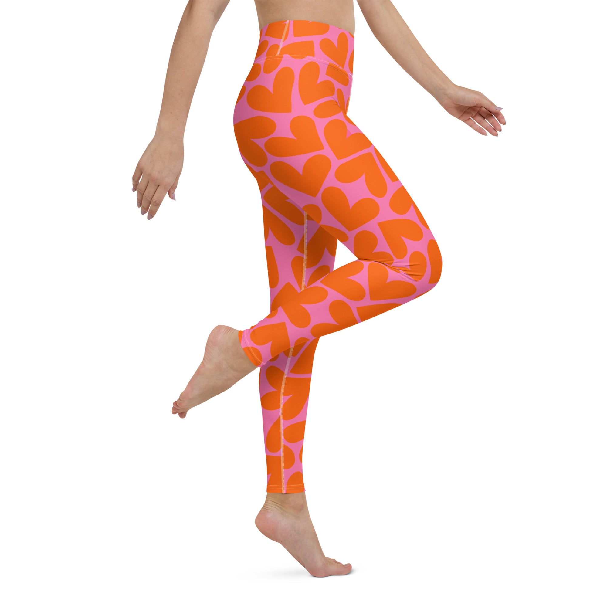 Marshmallow Soft Stretch High-Rise Yoga Leggings | Pink and Orange Hearts