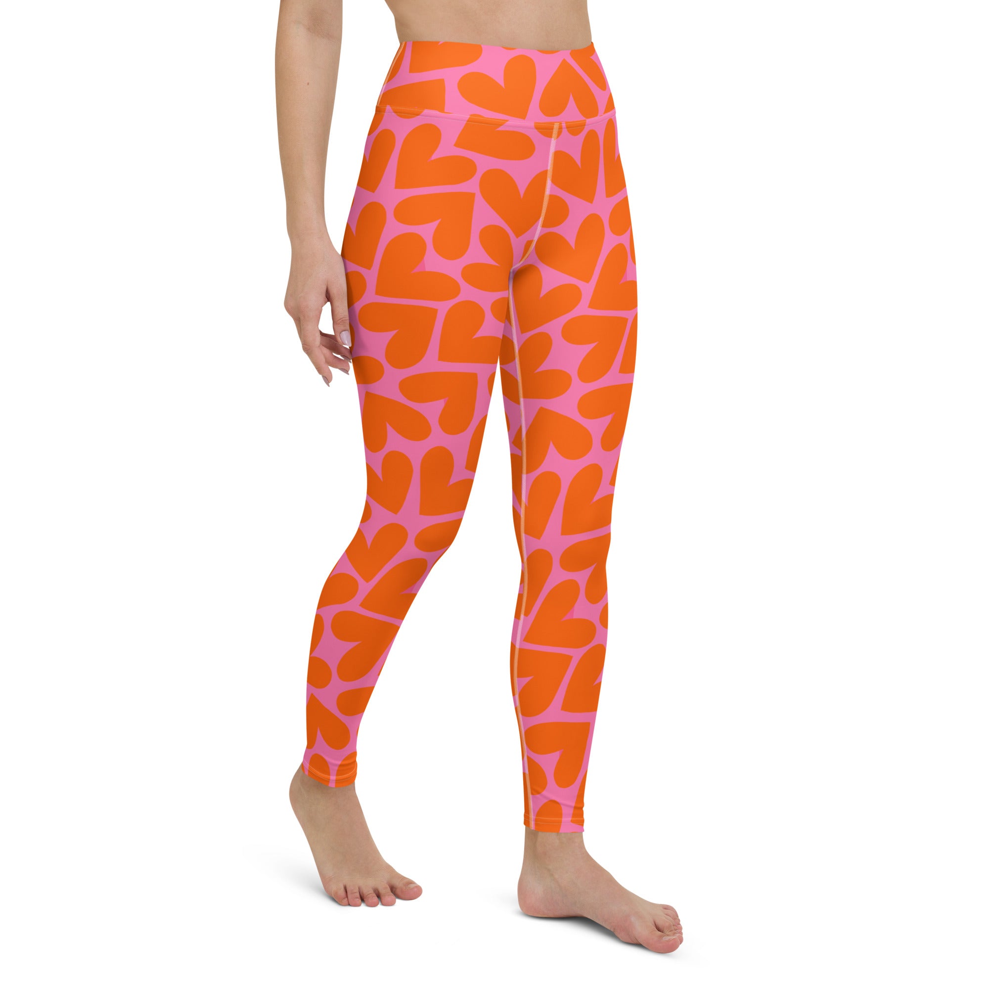 Marshmallow Soft Stretch High-Rise Yoga Leggings | Pink and Orange Hearts