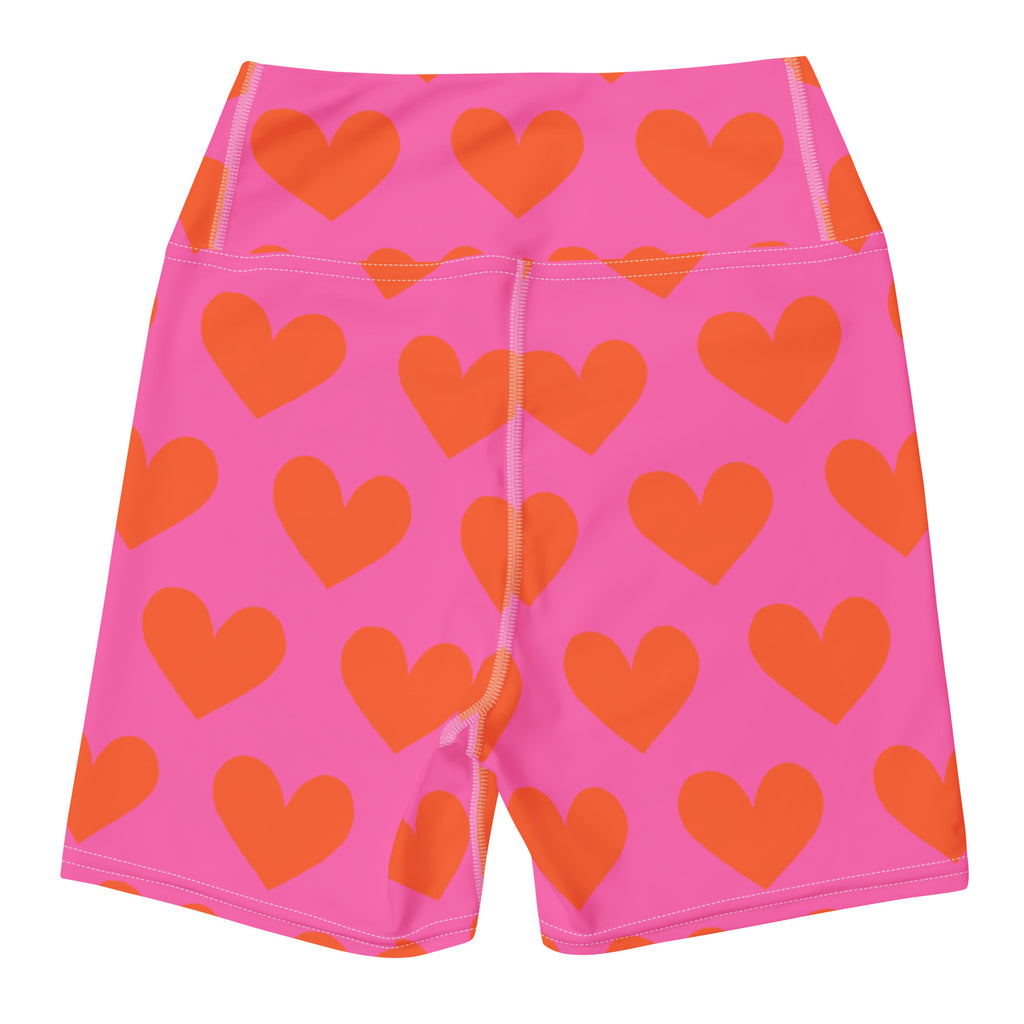 Marshmallow Soft Stretch High-Rise Yoga Shorts | Orange Hearts