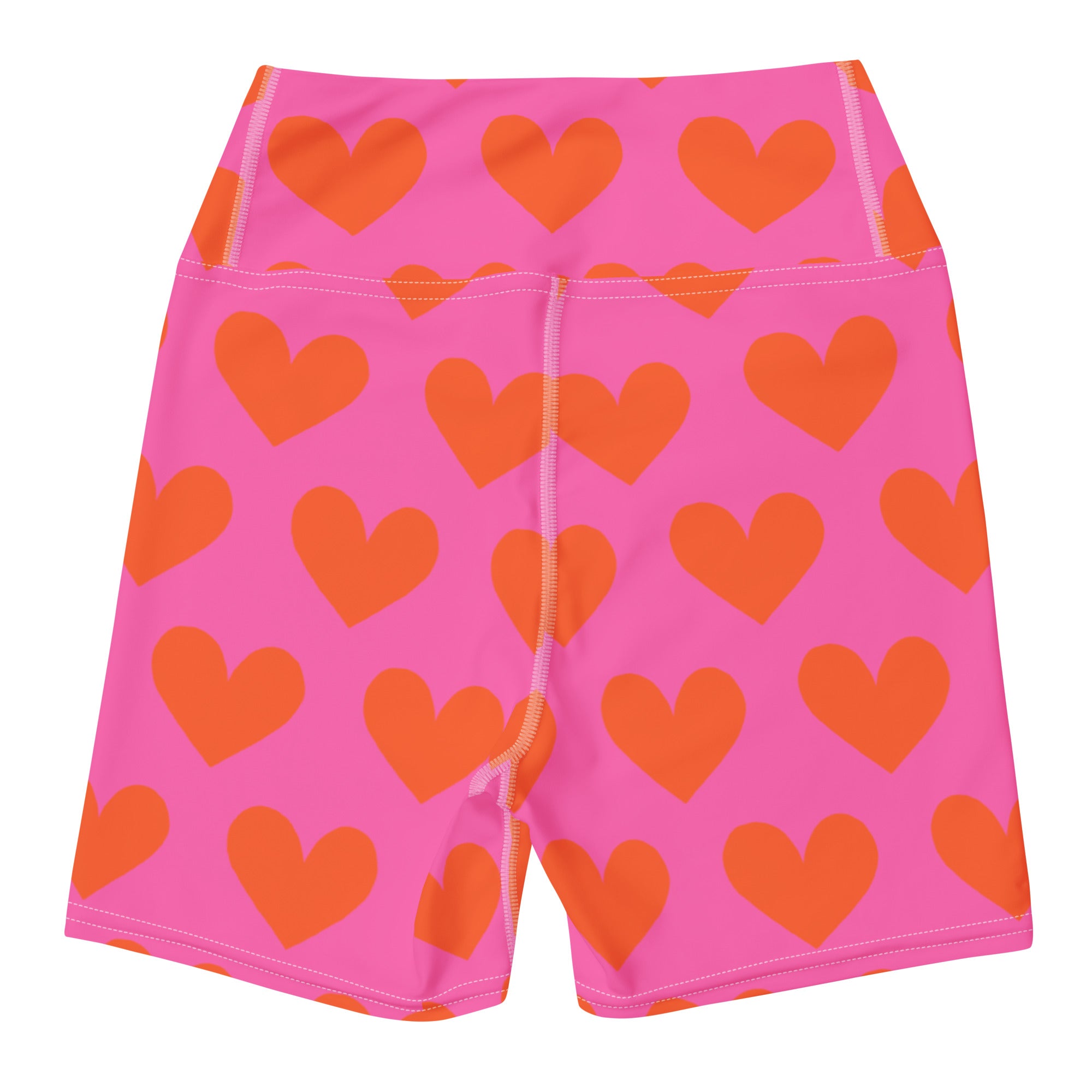 Marshmallow Soft Stretch High-Rise Yoga Shorts | Orange Hearts
