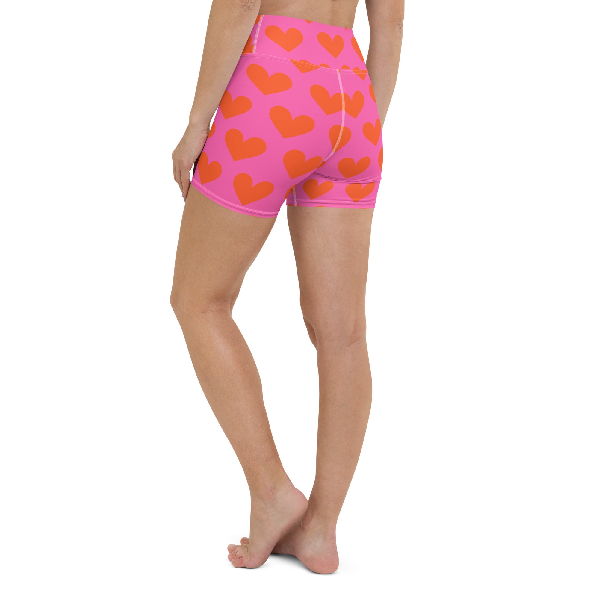 Marshmallow Soft Stretch High-Rise Yoga Shorts | Orange Hearts