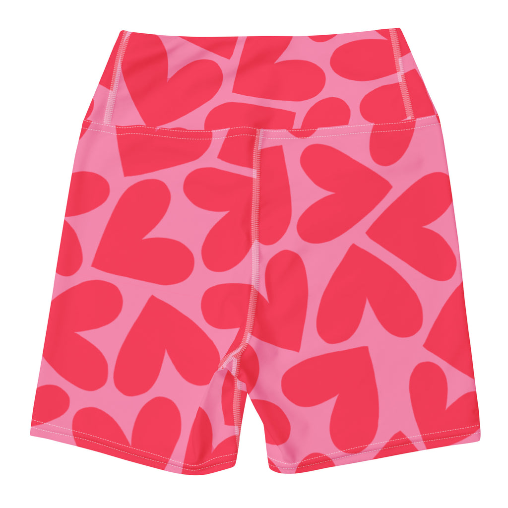 Marshmallow Soft Stretch High-Rise Yoga Shorts | Pink Hearts