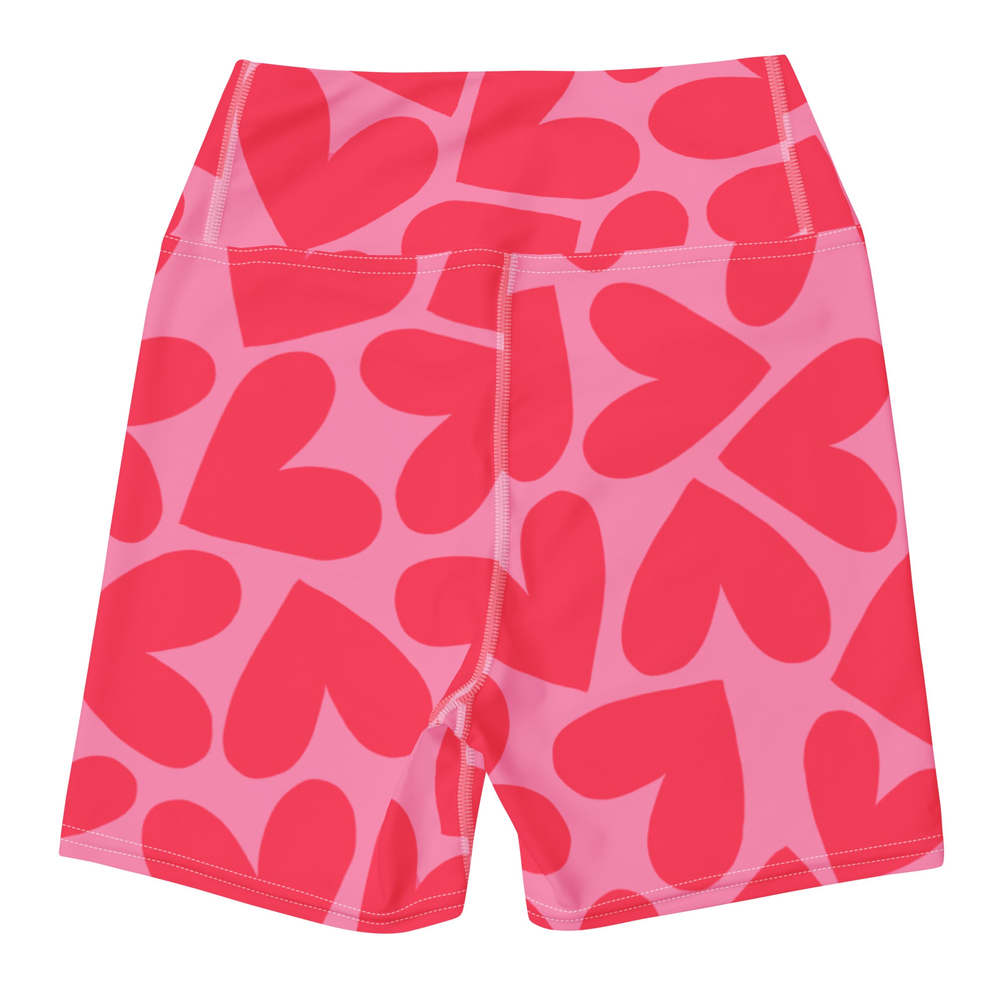 Marshmallow Soft Stretch High-Rise Yoga Shorts | Pink Hearts