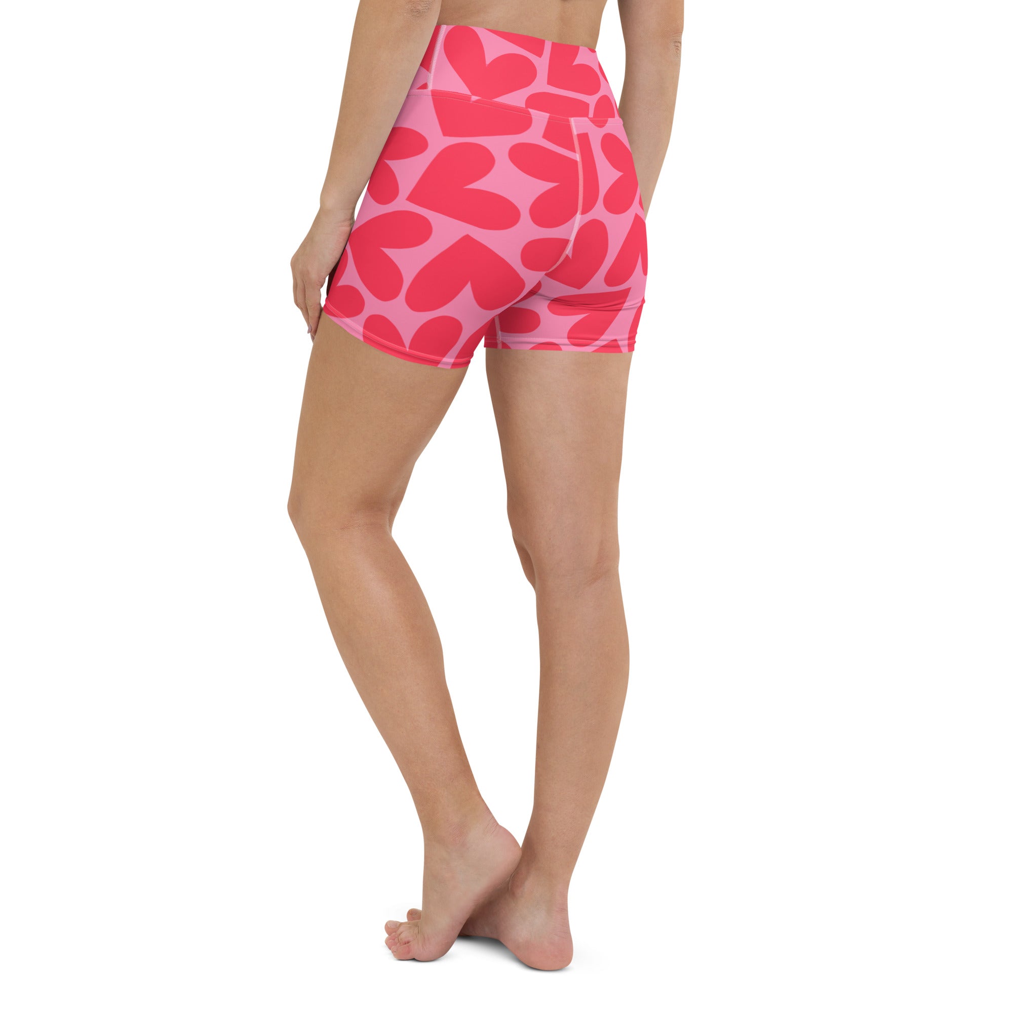 Marshmallow Soft Stretch High-Rise Yoga Shorts | Pink Hearts