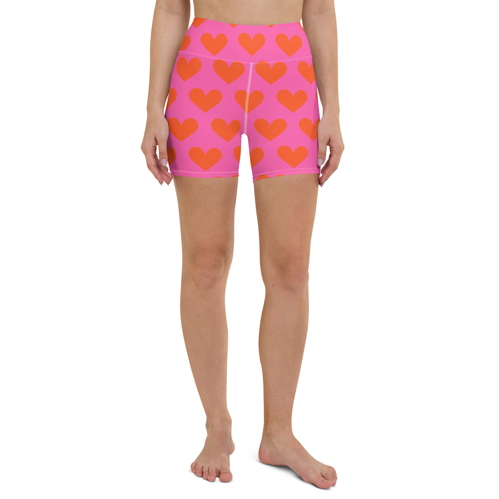 Marshmallow Soft Stretch High-Rise Yoga Shorts | Orange Hearts