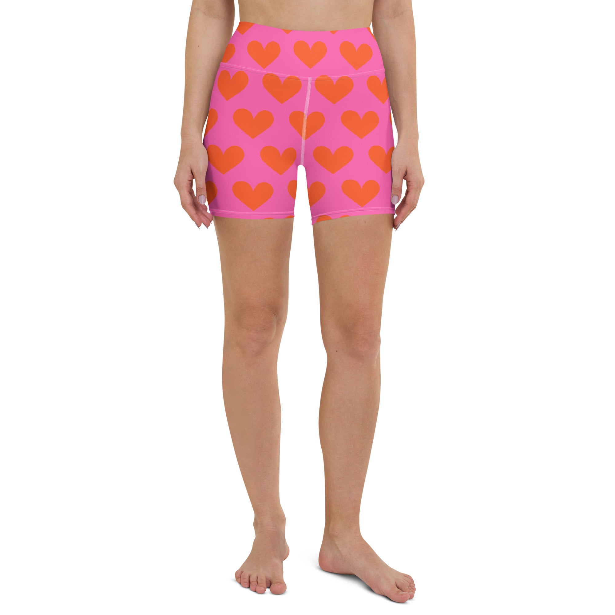 Marshmallow Soft Stretch High-Rise Yoga Shorts | Orange Hearts