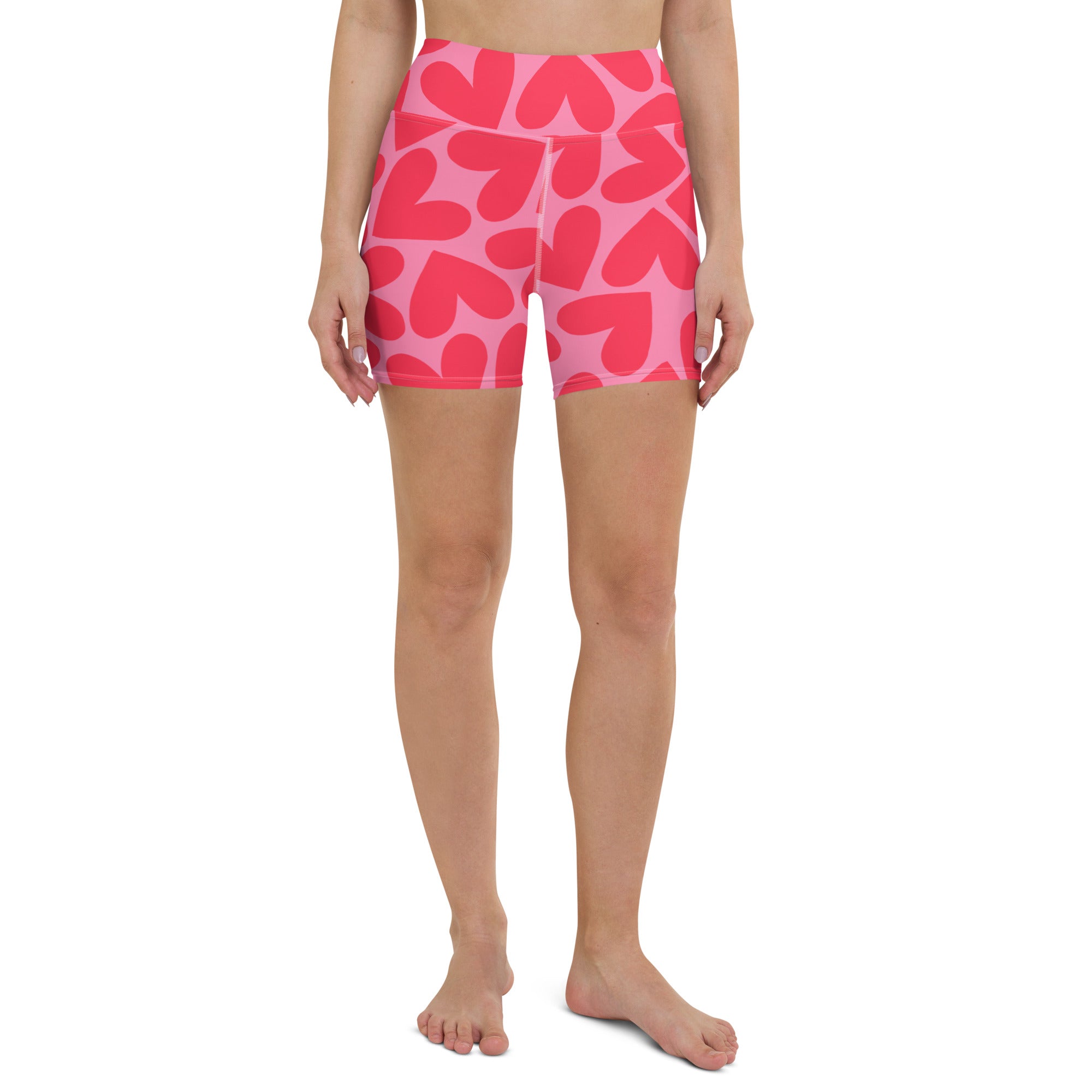 Marshmallow Soft Stretch High-Rise Yoga Shorts | Pink Hearts
