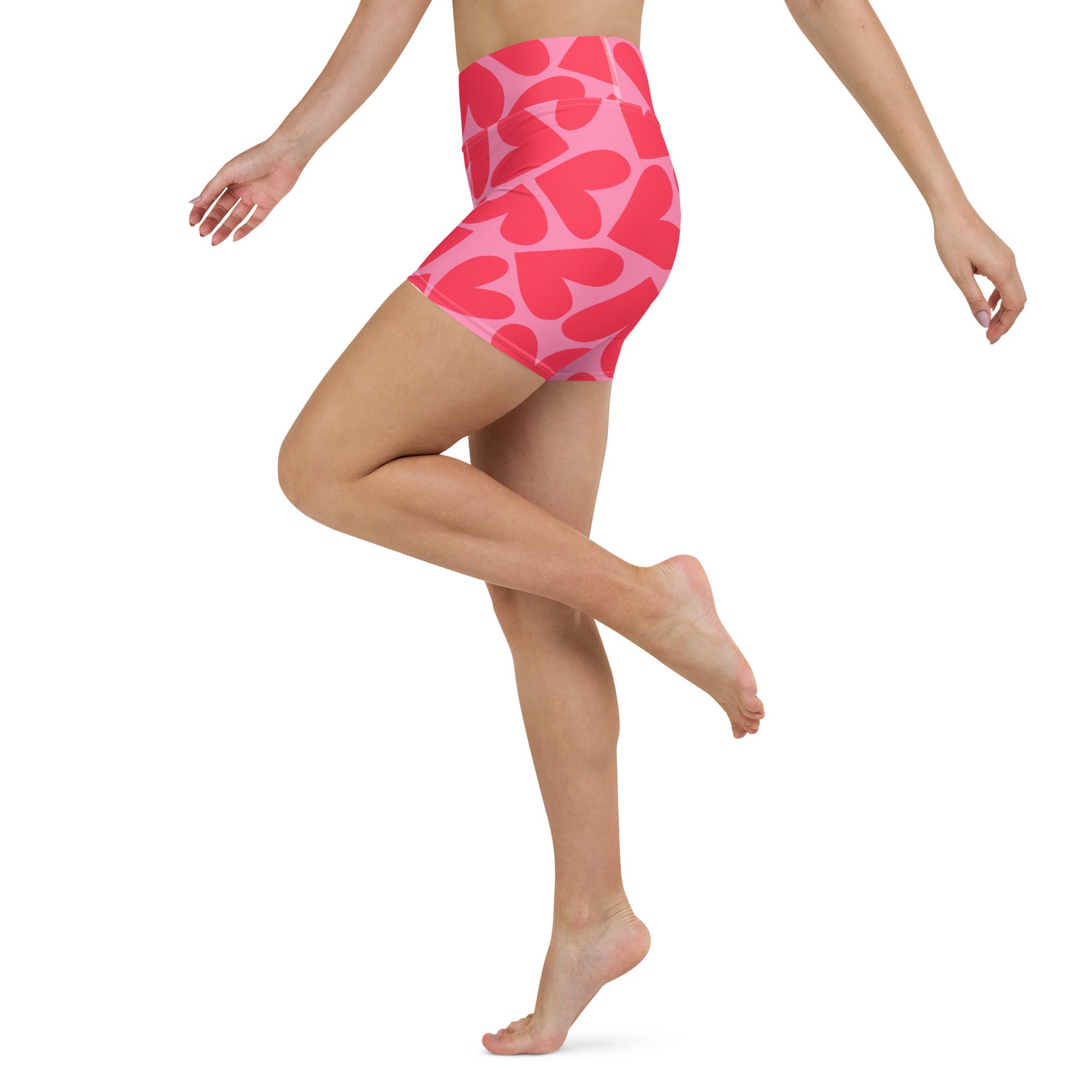 Marshmallow Soft Stretch High-Rise Yoga Shorts | Pink Hearts
