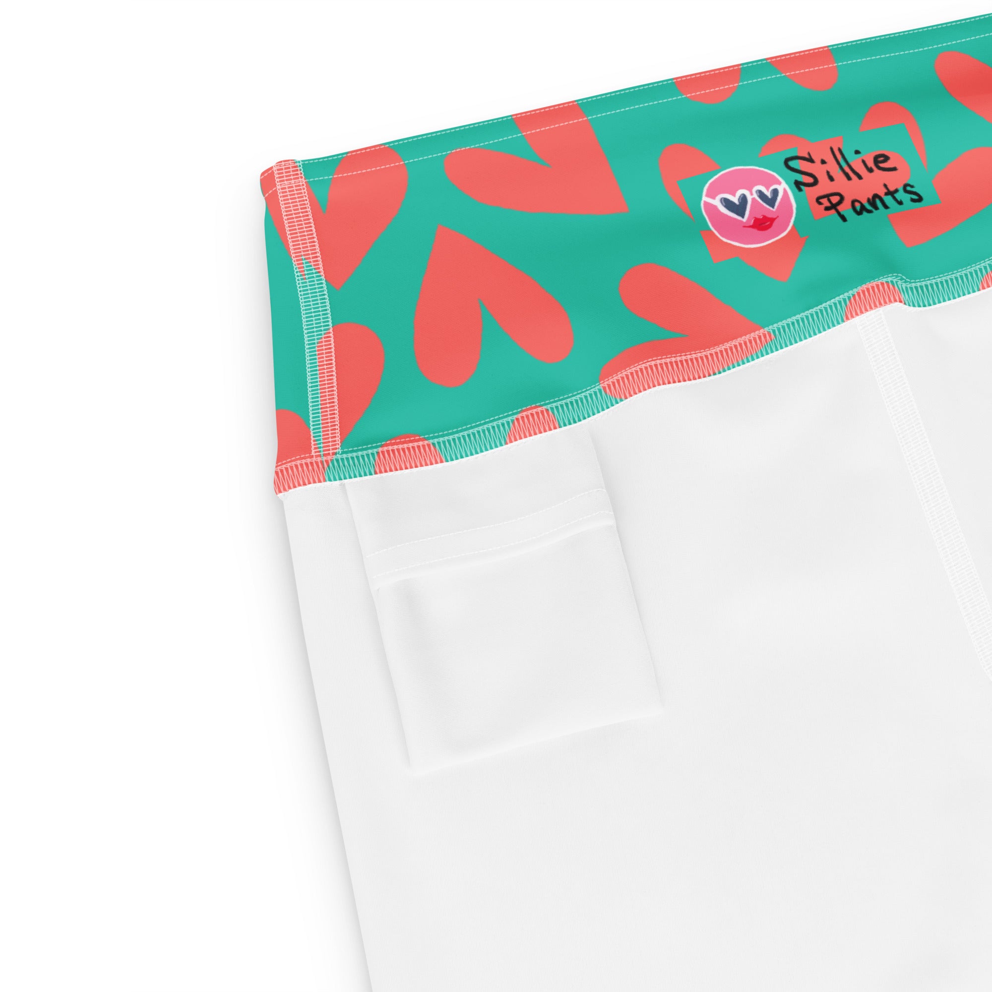 Soft Stretch High-Rise Yoga Shorts | Teal and Coral Hearts Print