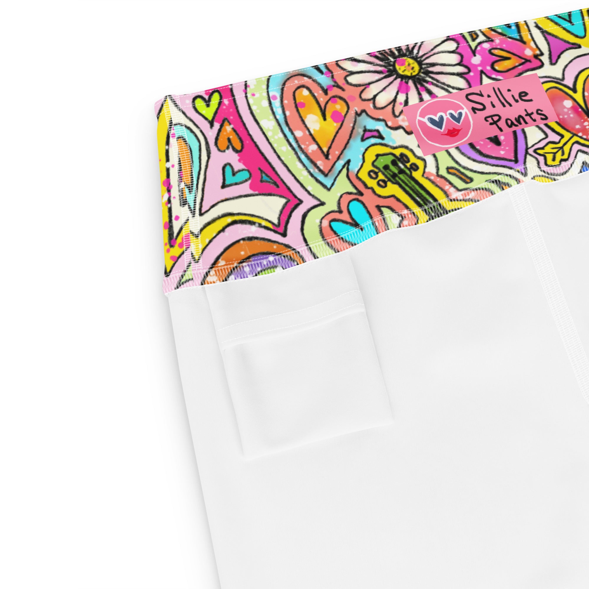 Soft Stretch High-Rise Yoga Shorts | Unicorns Flowers and Rainbows Colorful Print