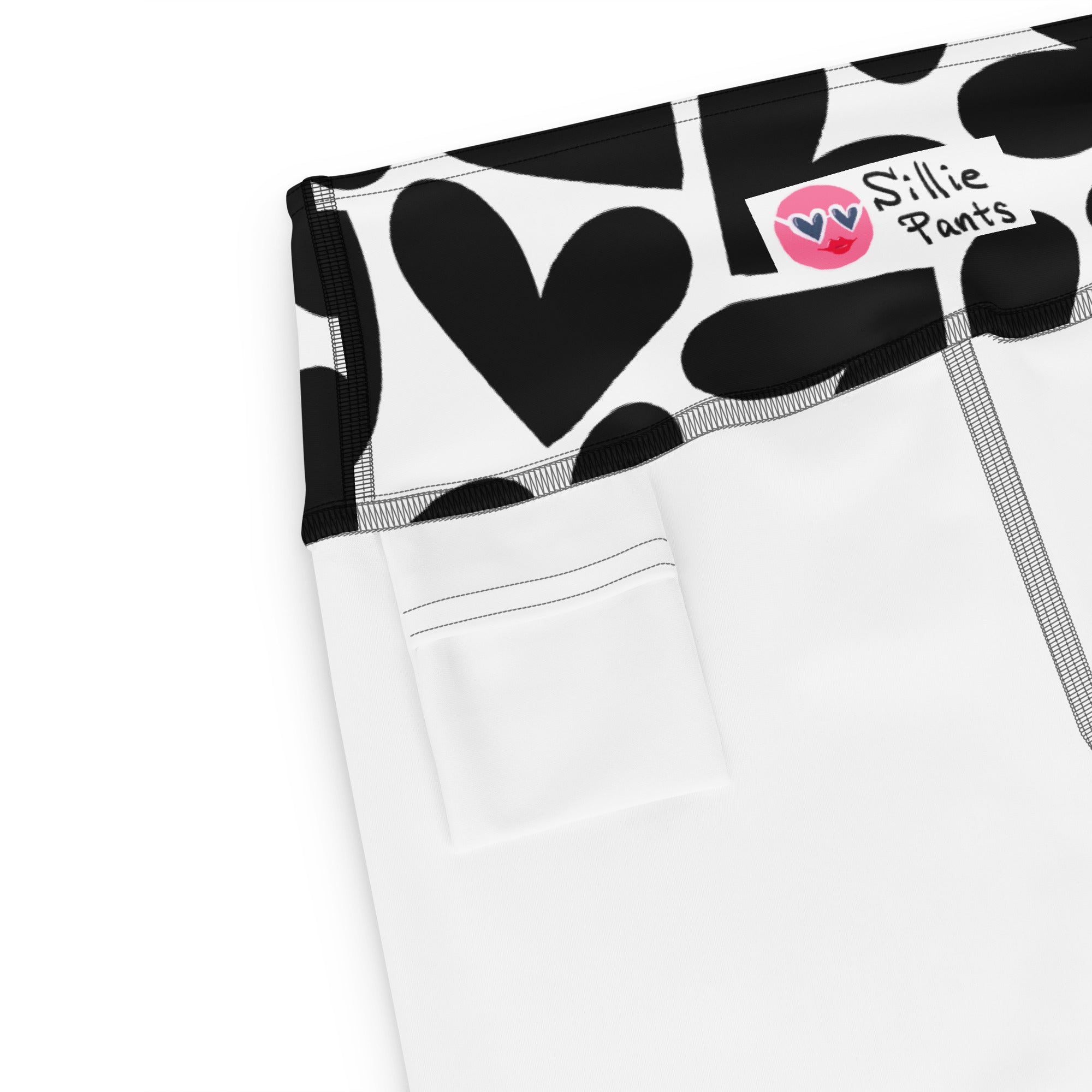 Soft Stretch High-Rise Yoga Shorts | White and Black Hearts Print