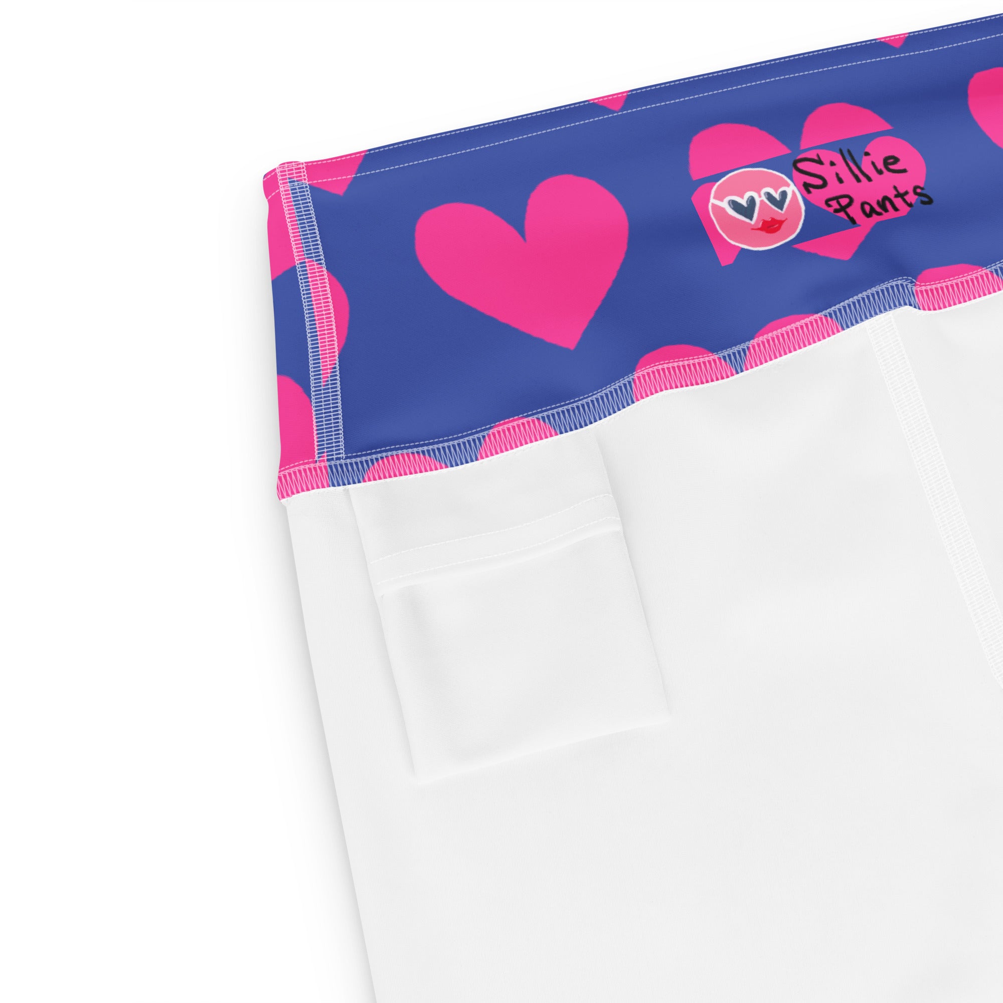 Soft Stretch High-Rise Yoga Shorts | Blue and Pink Hearts Print