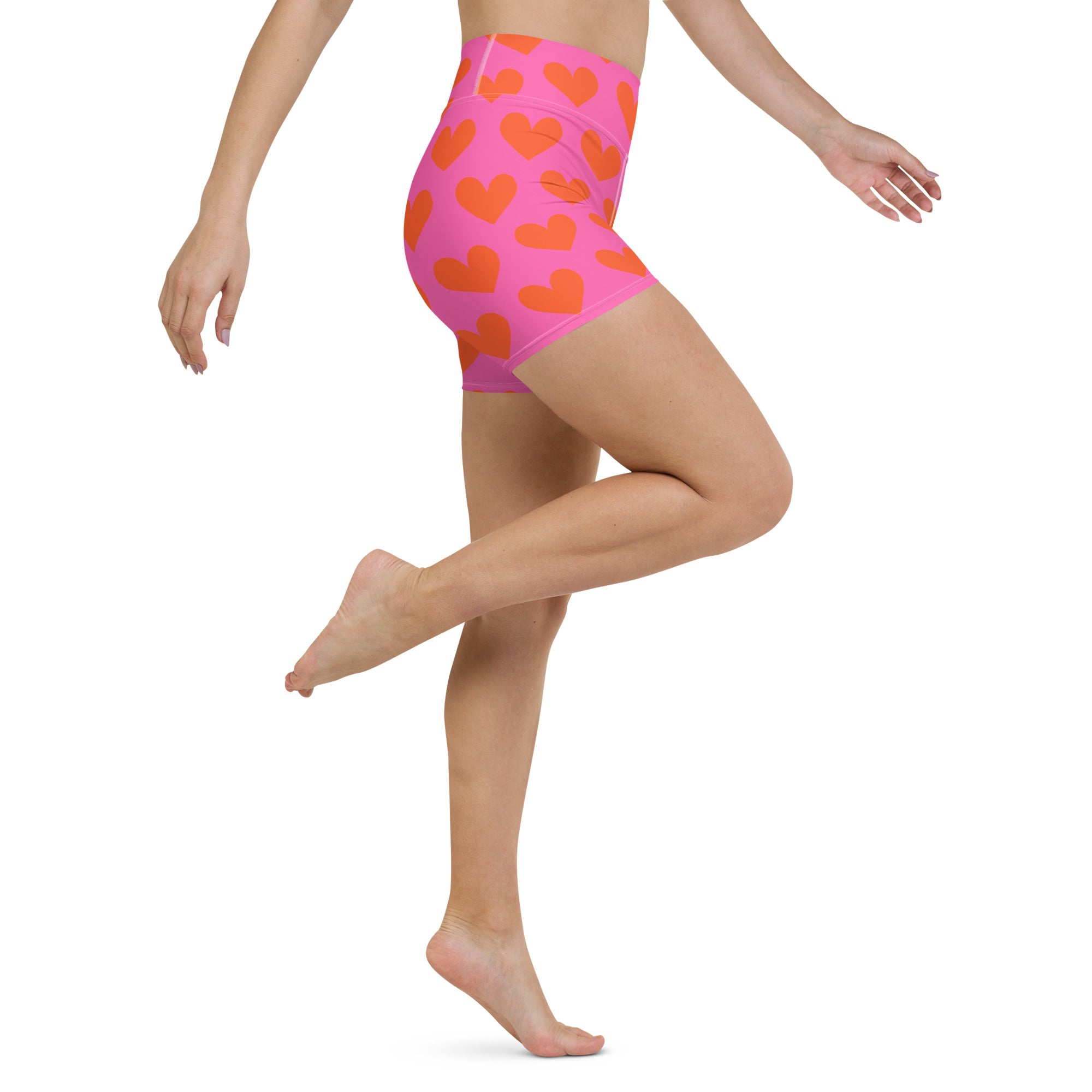 Marshmallow Soft Stretch High-Rise Yoga Shorts | Orange Hearts