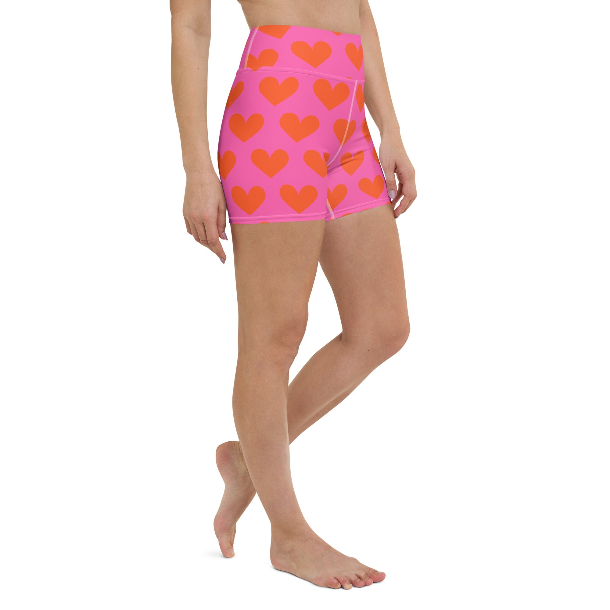 Marshmallow Soft Stretch High-Rise Yoga Shorts | Orange Hearts