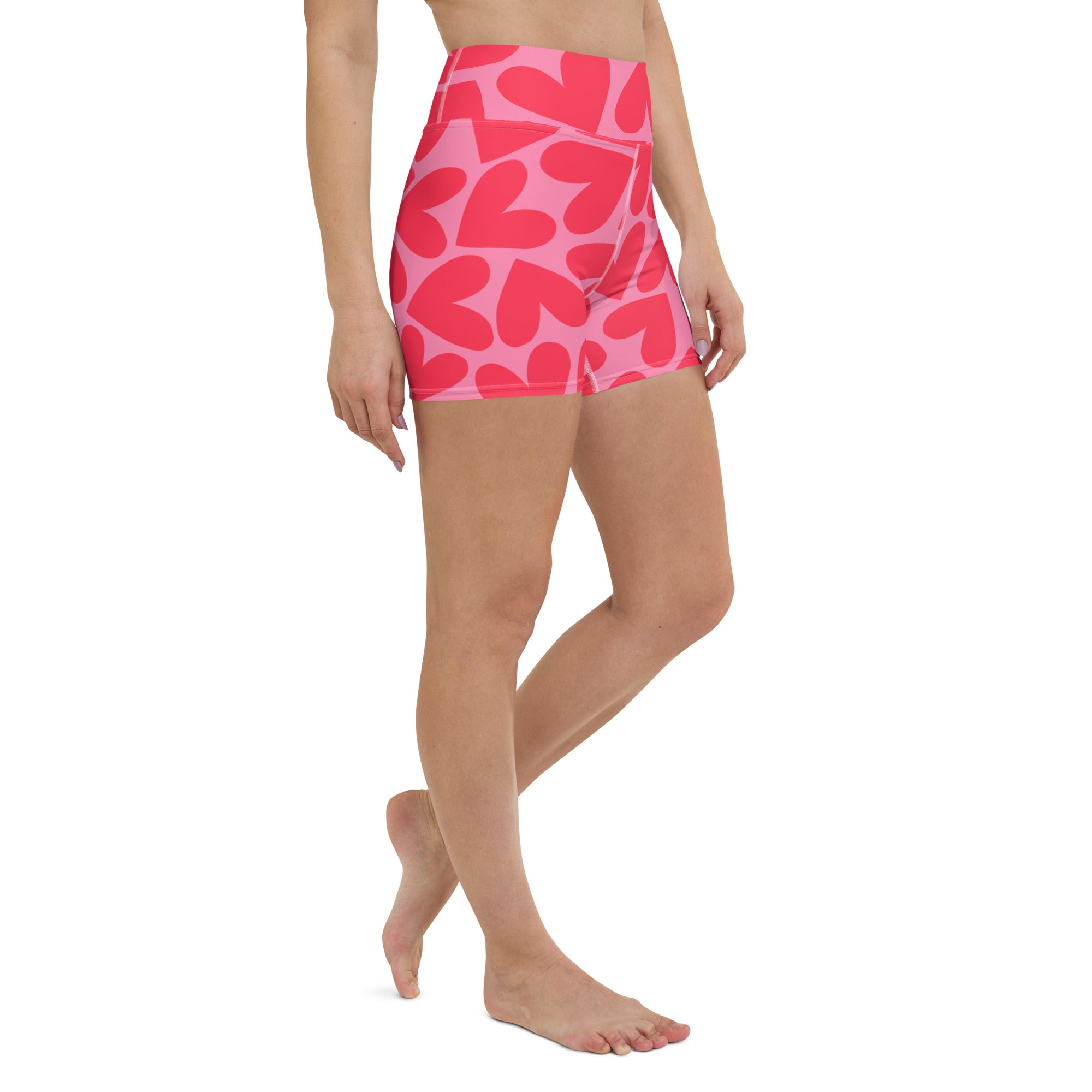 Marshmallow Soft Stretch High-Rise Yoga Shorts | Pink Hearts